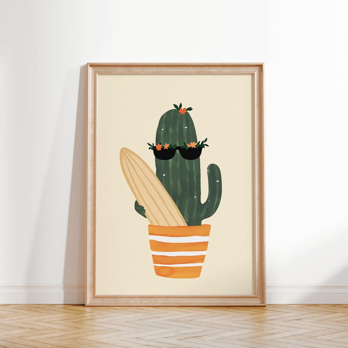 Surfing Cactus Print Modern Nursery Wall Art Summer Cool Plant Poster Kids Room Funny Wall Decor - Image 2