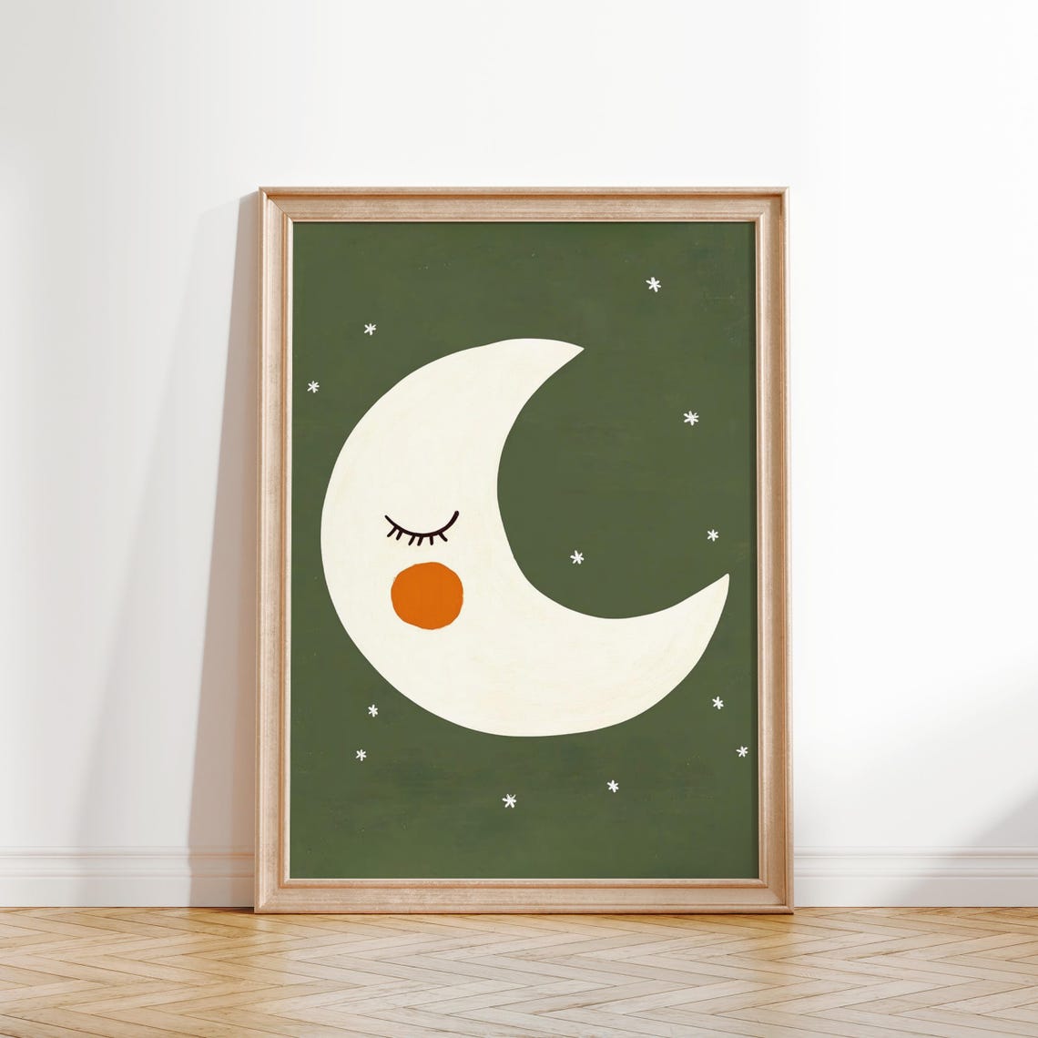 Sleepy Crescent Moon Stars Night Sky Nursery Bedtime Kids Poster - Image 2
