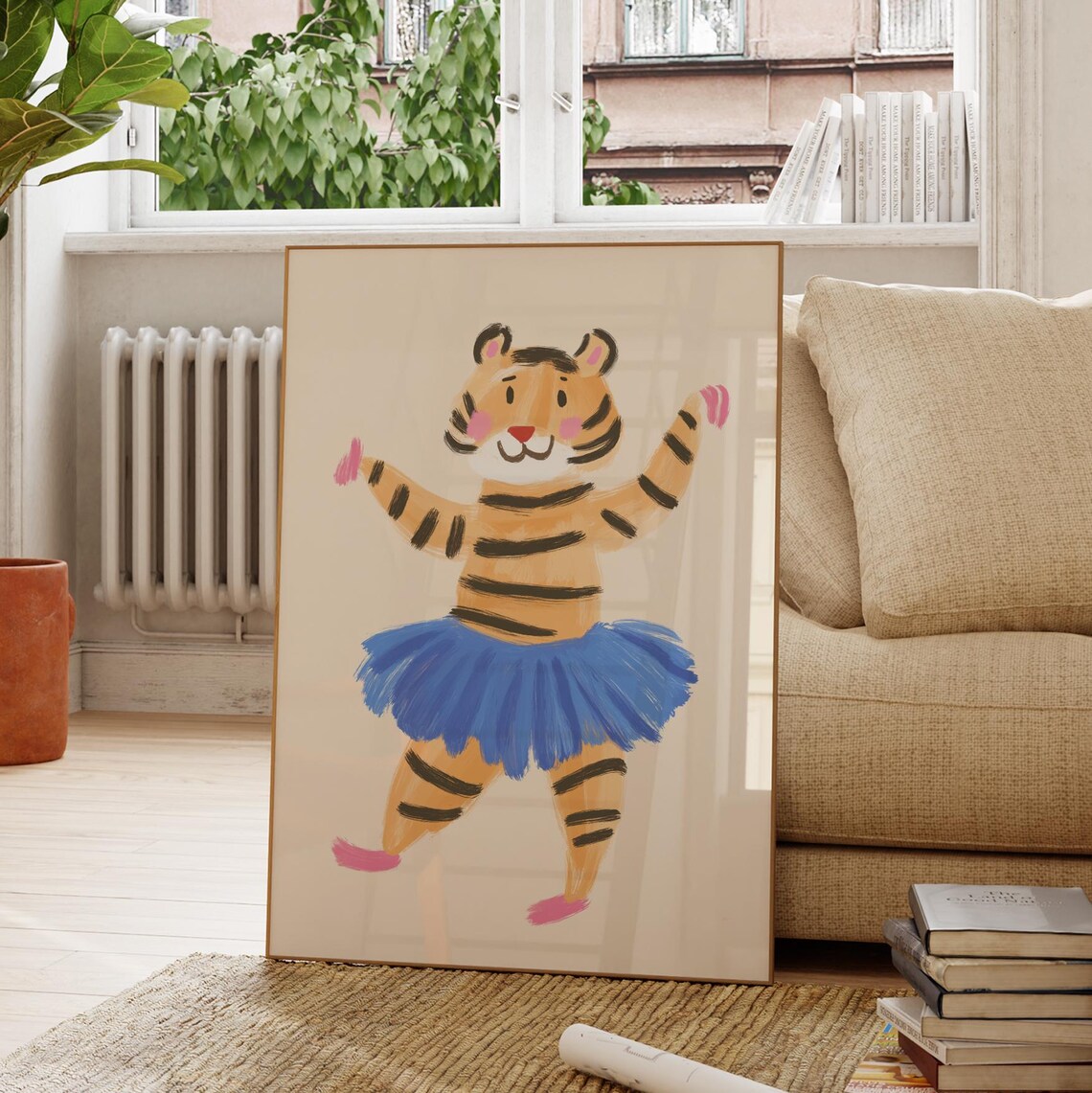 Dancing Tiger In Blue Tutu Ballerina Happy Kids Room Art Poster - Image 4