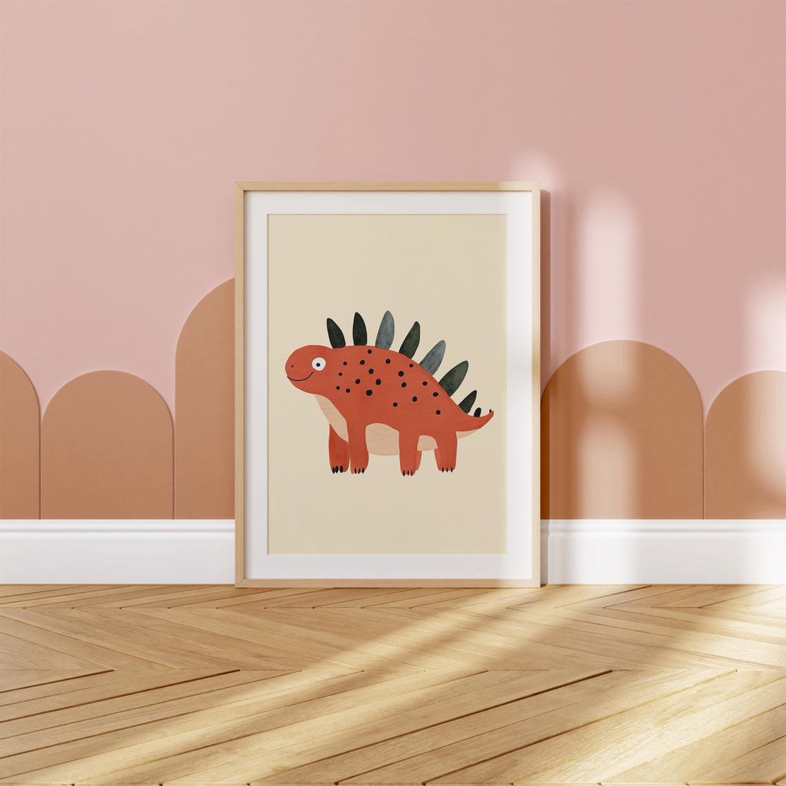 Red Spotted Stegosaurus Dinosaur Cute Nursery Playroom Poster