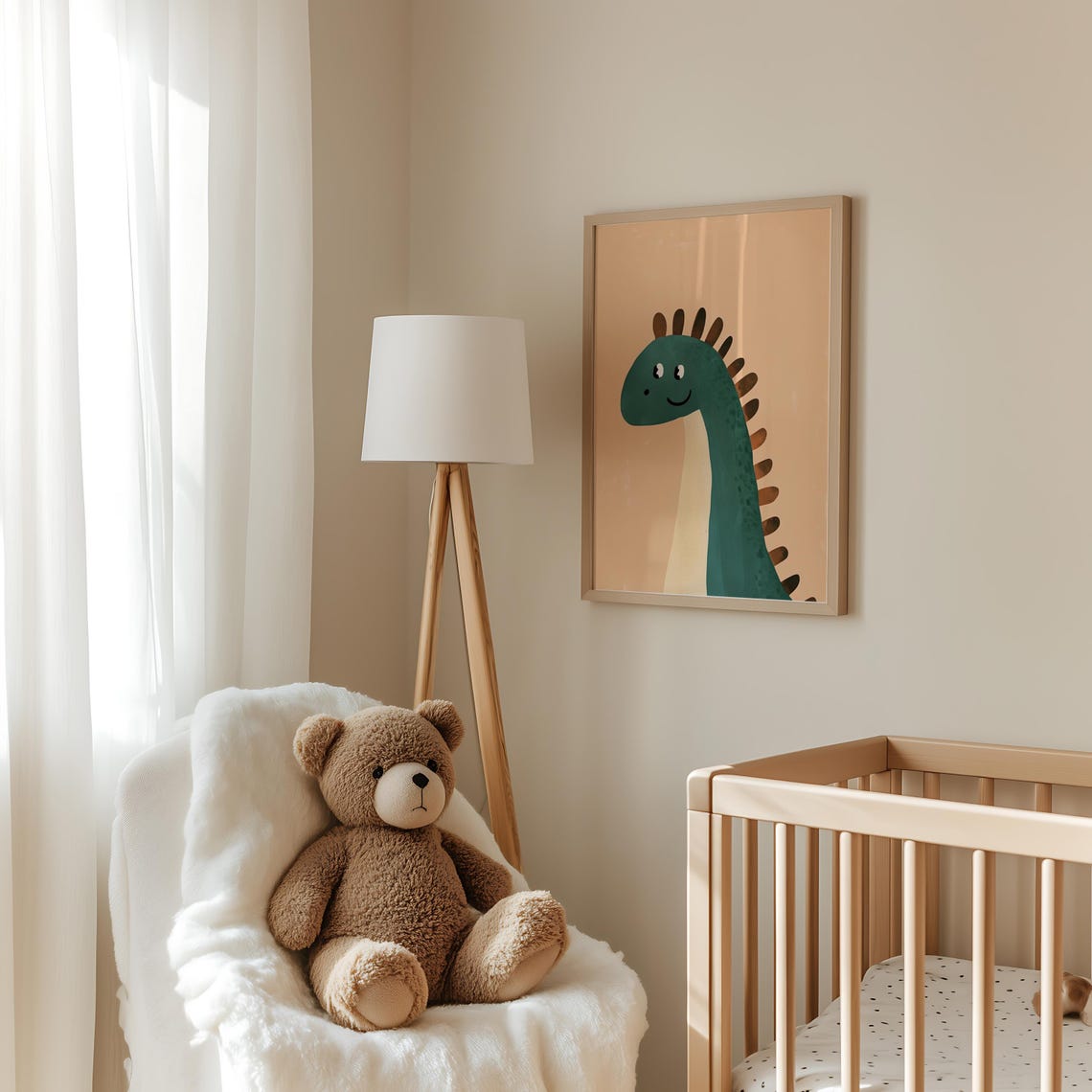 Happy Green Brontosaurus Dinosaur Portrait Kids Room Dino Poster - Image 3