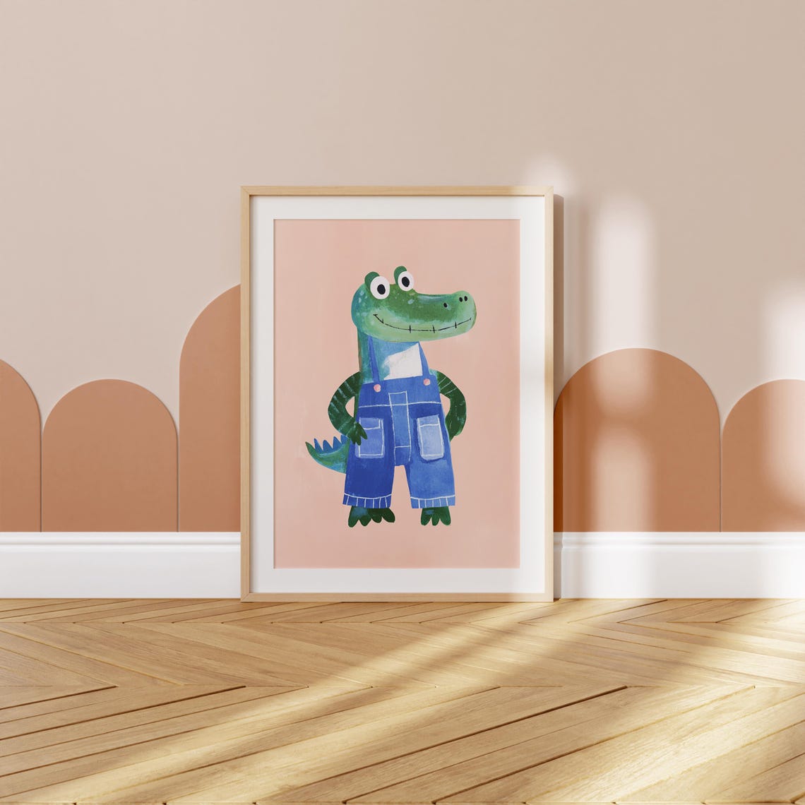 Playful Alligator in Denim Overalls Nursery Kids Room Poster - Image 3