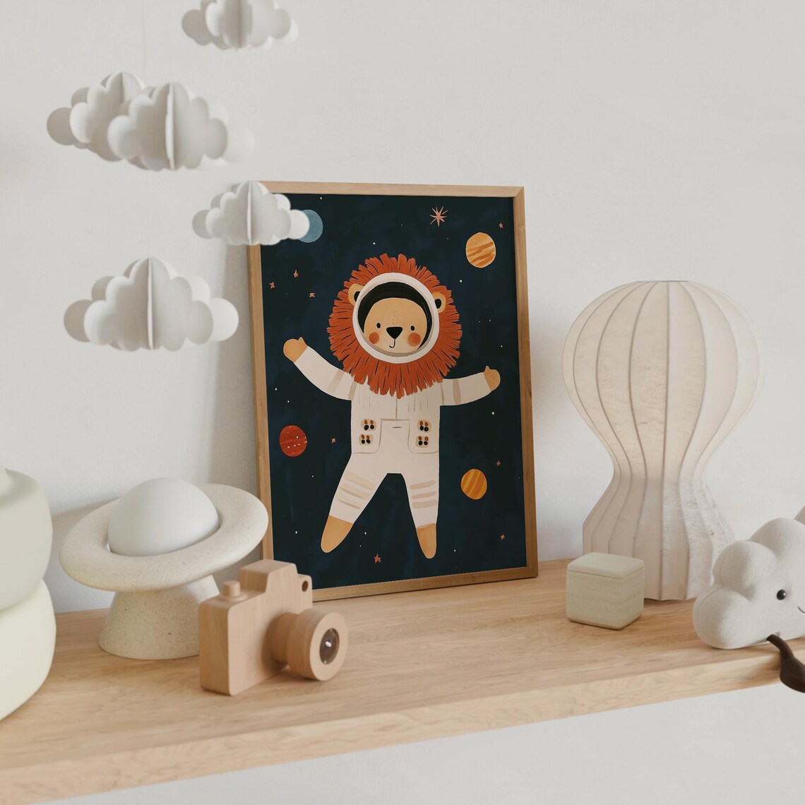 Cute Lion Astronaut In Spacesuit Floating Among Stars Kids Space Poster - Image 3