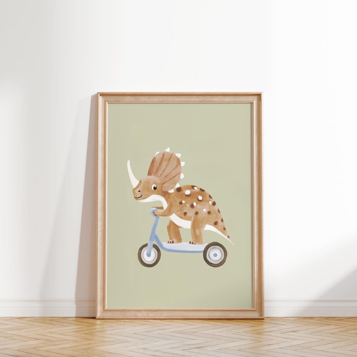Cute Triceratops Dinosaur Scooter Print Kids Room Wall Art Nursery Decor Playroom Decor Boys Room - Image 2