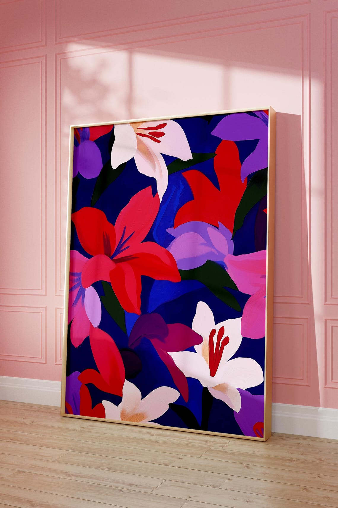 Bold Lily Flower Pattern Red Pink Purple Navy Modern Botanical Poster - Image 5