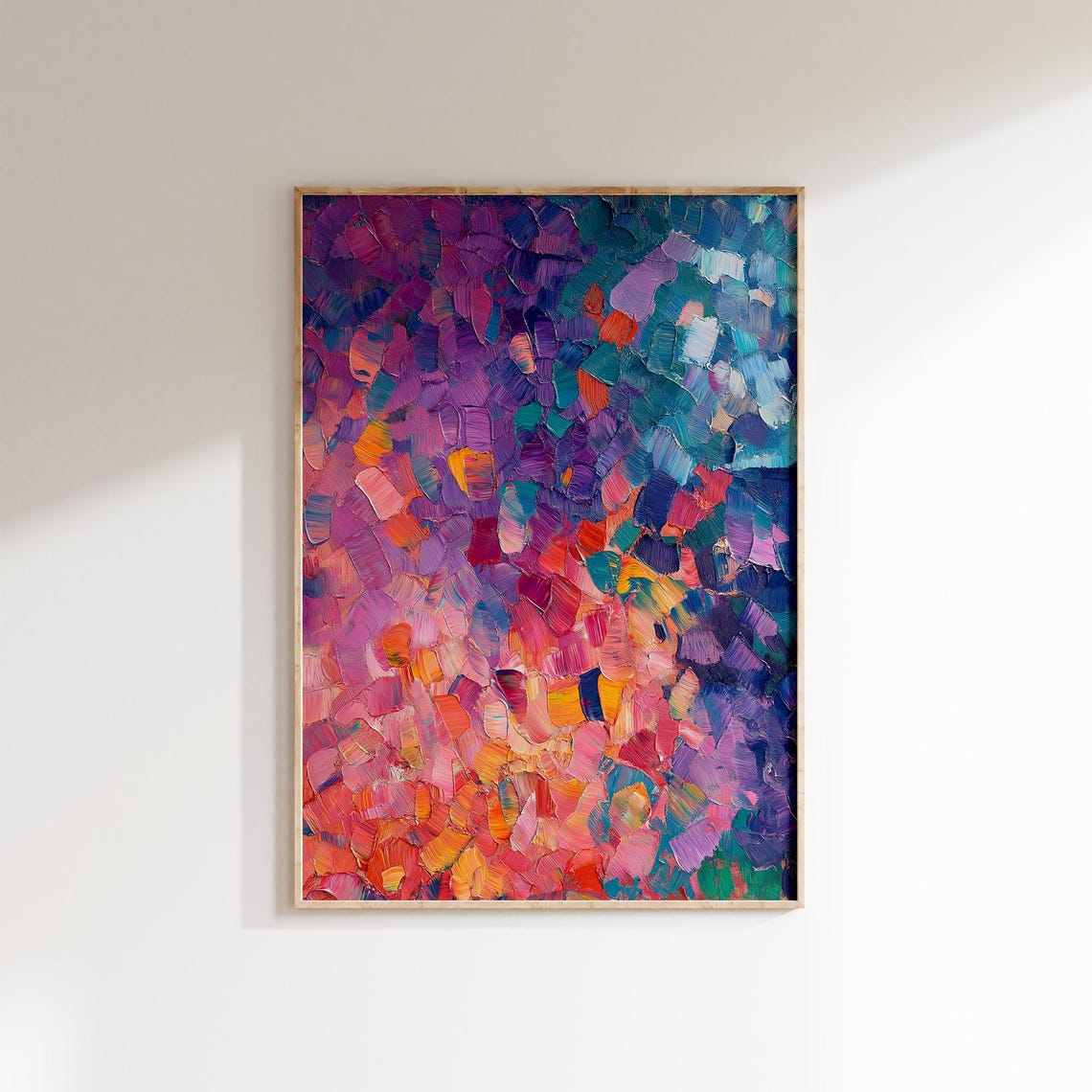 Purple Pink Teal Blue Mosaic Impasto Modern Abstract Wall Poster
