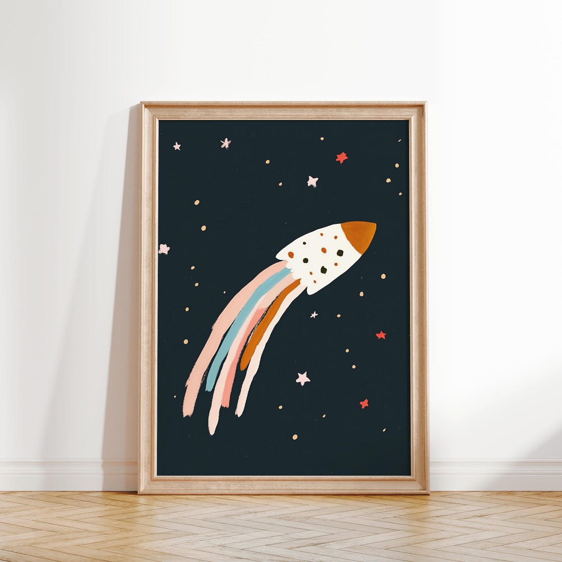 Rocket Shooting Stars Print Space Nursery Wall Art Kids Room Decor Cosmic Art - Image 2