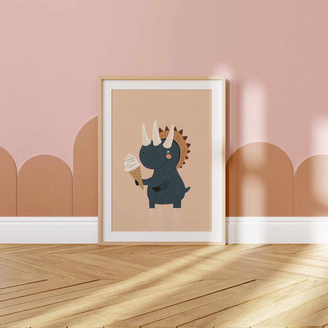 Triceratops With Ice Cream Wall Art Playful Nursery Room Decor Kids Dinosaur Poster Wall Art - Image 2