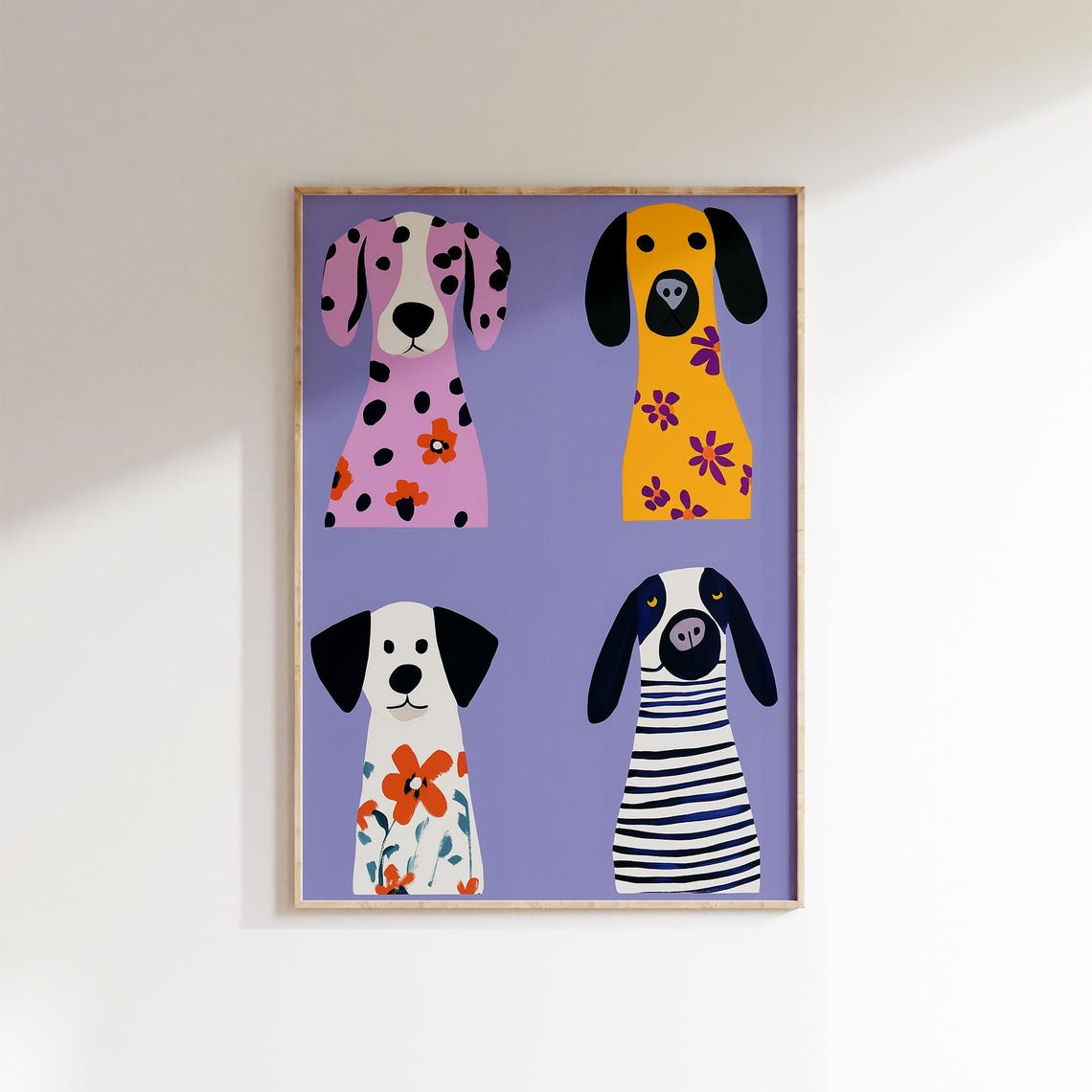 Lavender Dog Print Four Colorful Pups Nursery Kids Room Wall Poster - Image 2