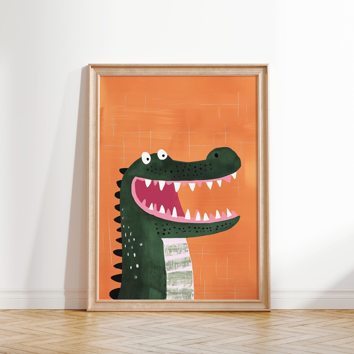 Big Smiling Crocodile Head Bold Orange Background Kids Room Decor Poster - Image 2
