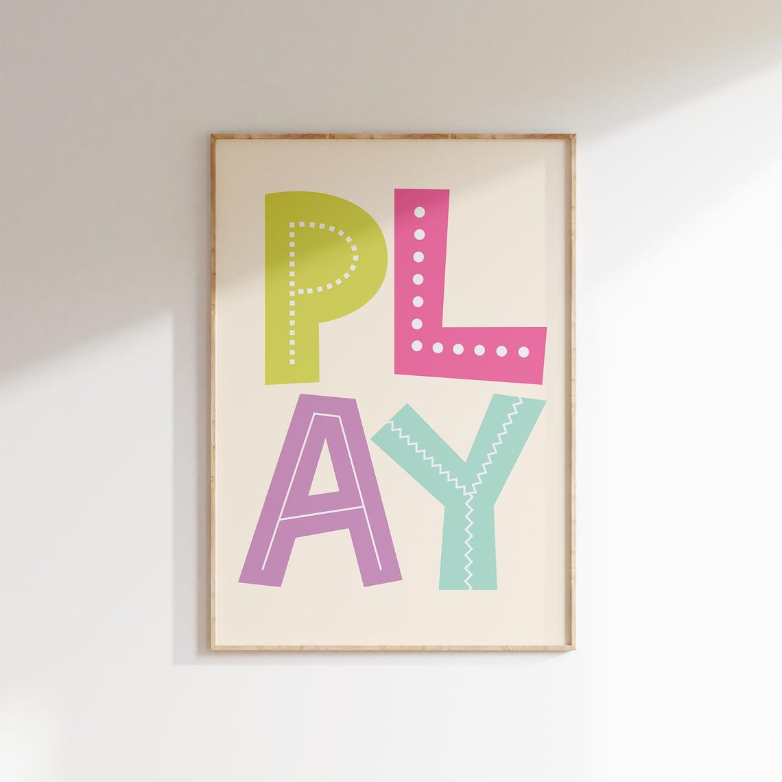 Play Colorful Dotted Block Letters Cheerful Playroom Nursery Poster