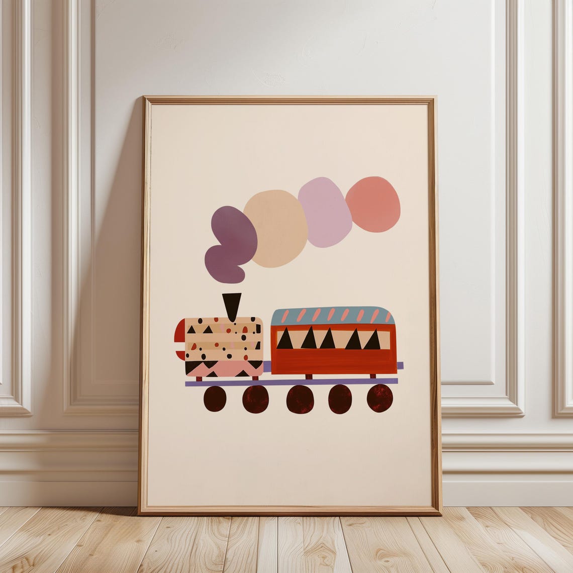 Geometric Abstract Train Print Red Carriage Nursery Kids Room Wall Art - Image 4