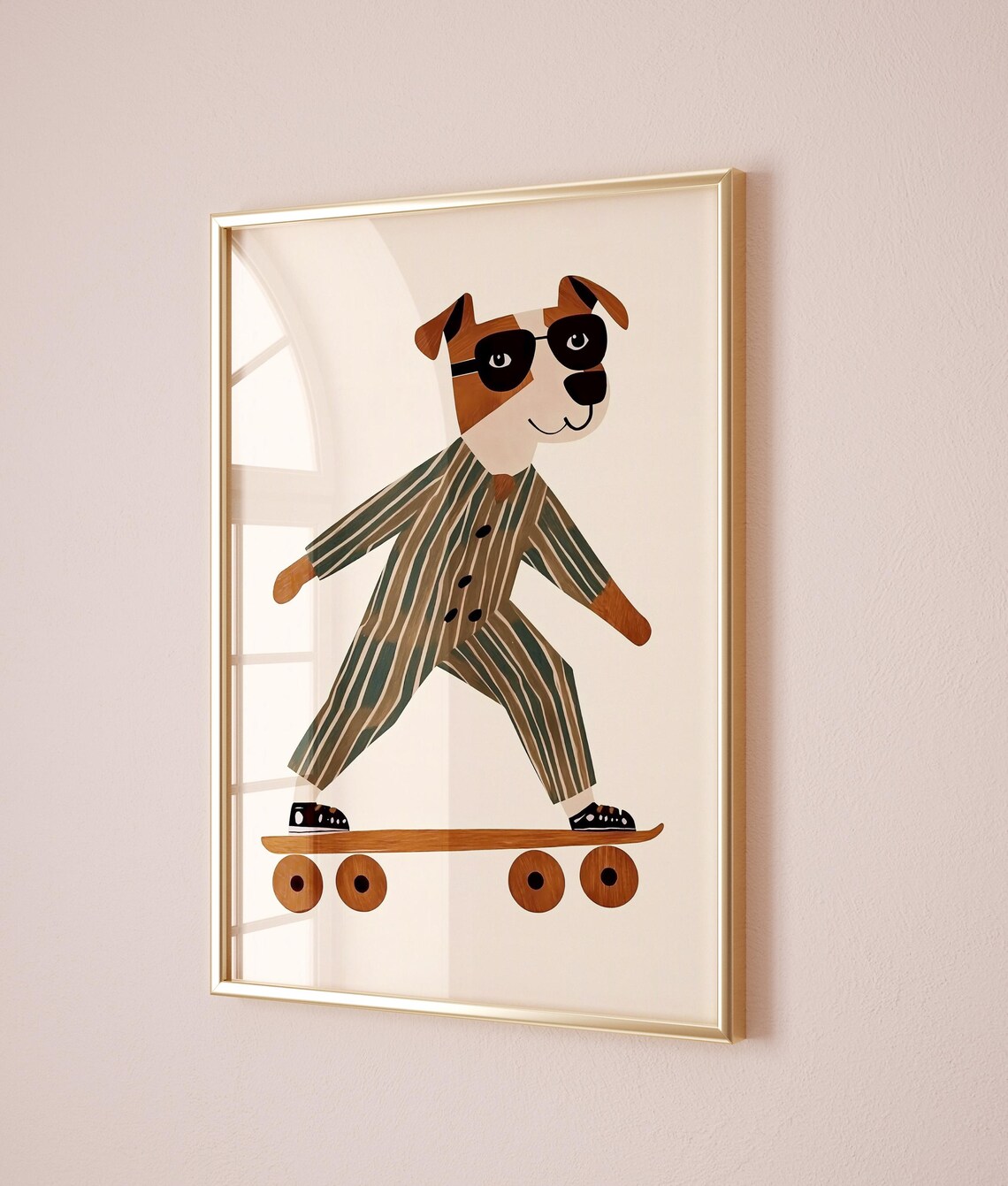 Funny Cool Dog Sunglasses Striped Pajamas Skateboard Fun Poster - Image 2