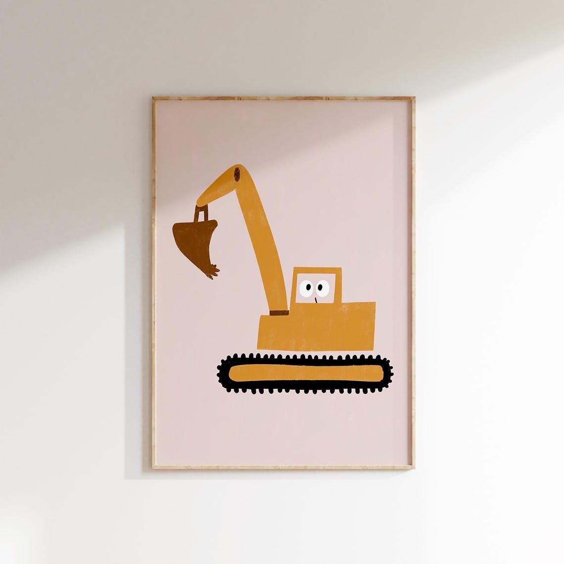Cute Excavator Kids Room Diggers Construction Truck Pink Wall Art
