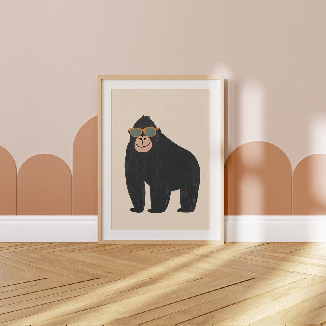 Cool Gorilla with Green Sunglasses Playful Kids Room Wall Art - Image 3