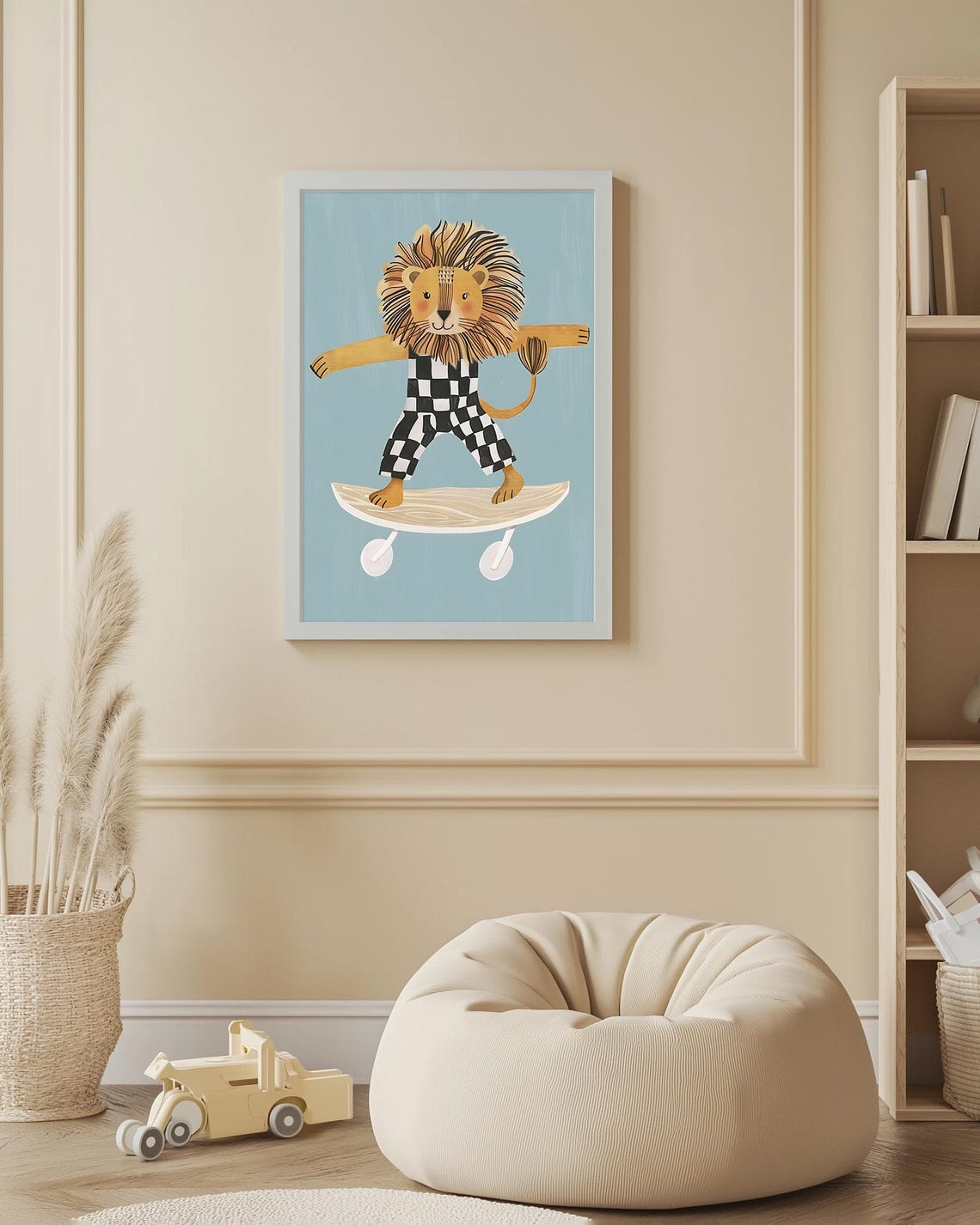 Cool Lion Skateboard Checkered Outfit Kids Nursery Animal Poster - Image 2