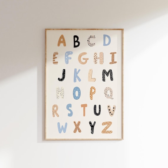 Alphabet A to Z Decorated Letter Kids Room Print Nursery Learning Art
