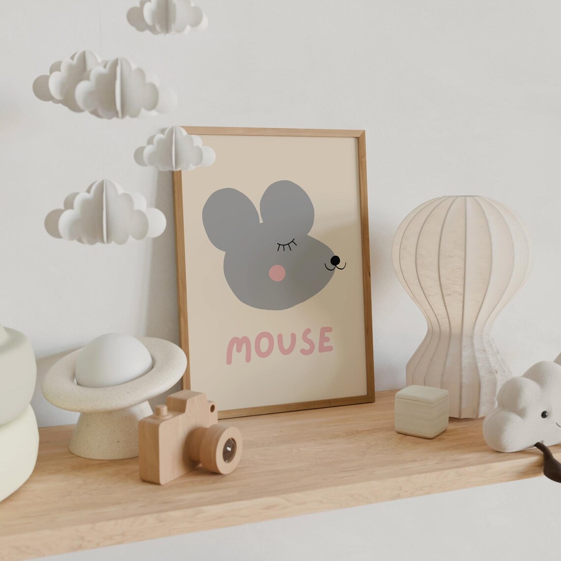 Cute Gray Mouse Face Minimalist Scandinavian Nursery Animal Art Poster - Image 4