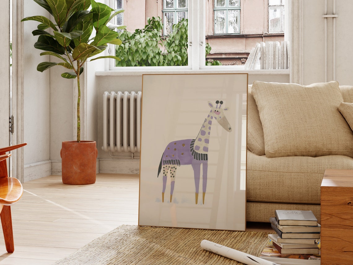Cute Giraffe Print Kids Room Decor Eclectic Nursery Wall Art Colorful Print Playroom Decor Boho Nursery
