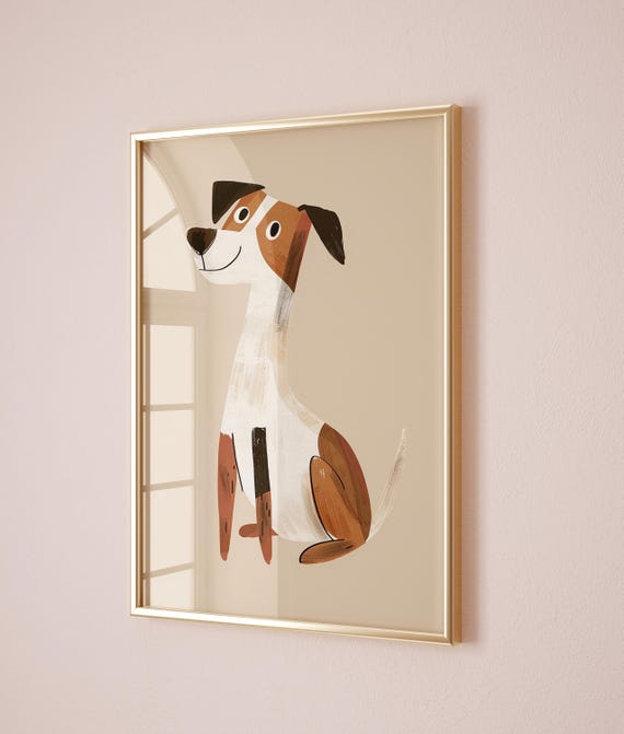 Whimsical Modern Puppy Nursery Wall Art Minimalist Animal Print For Kids Room And Baby Nursery Playroom Art