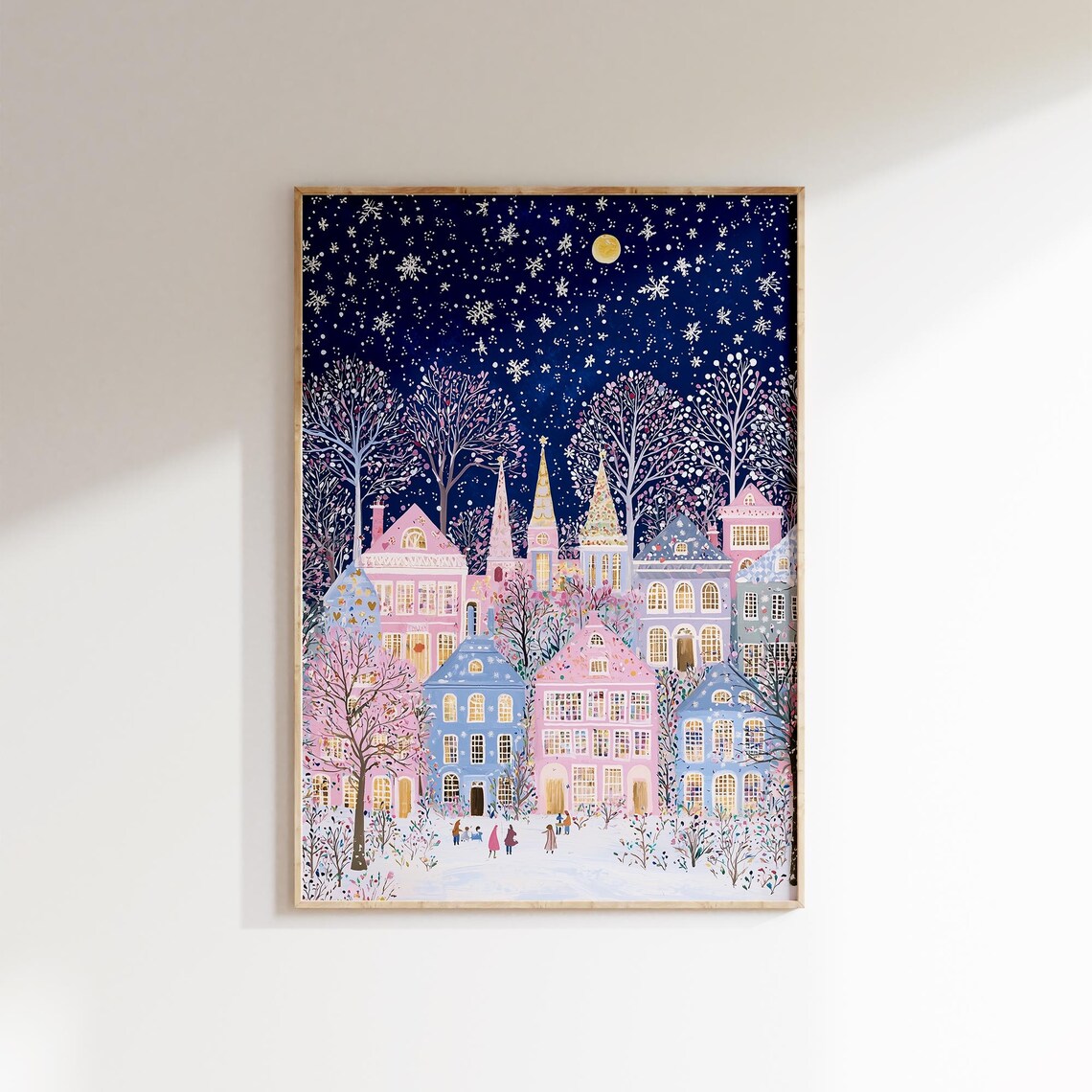 Cozy Christmas Village Snowy Night Winter Wonderland Holiday Poster