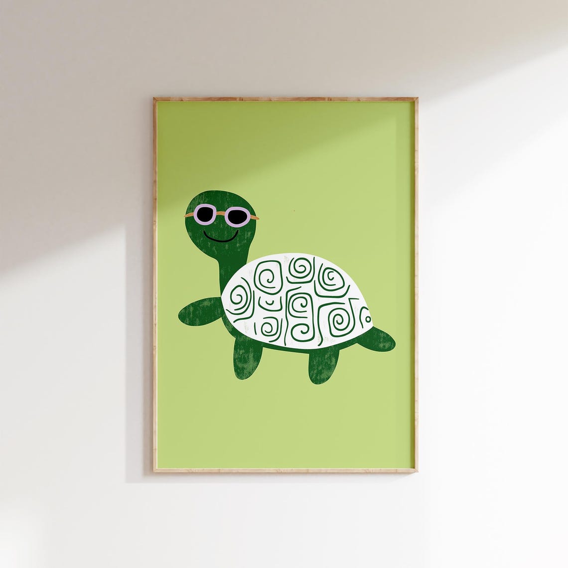 Cool Turtle In Sunglasses Green Nursery Kids Room Art Poster