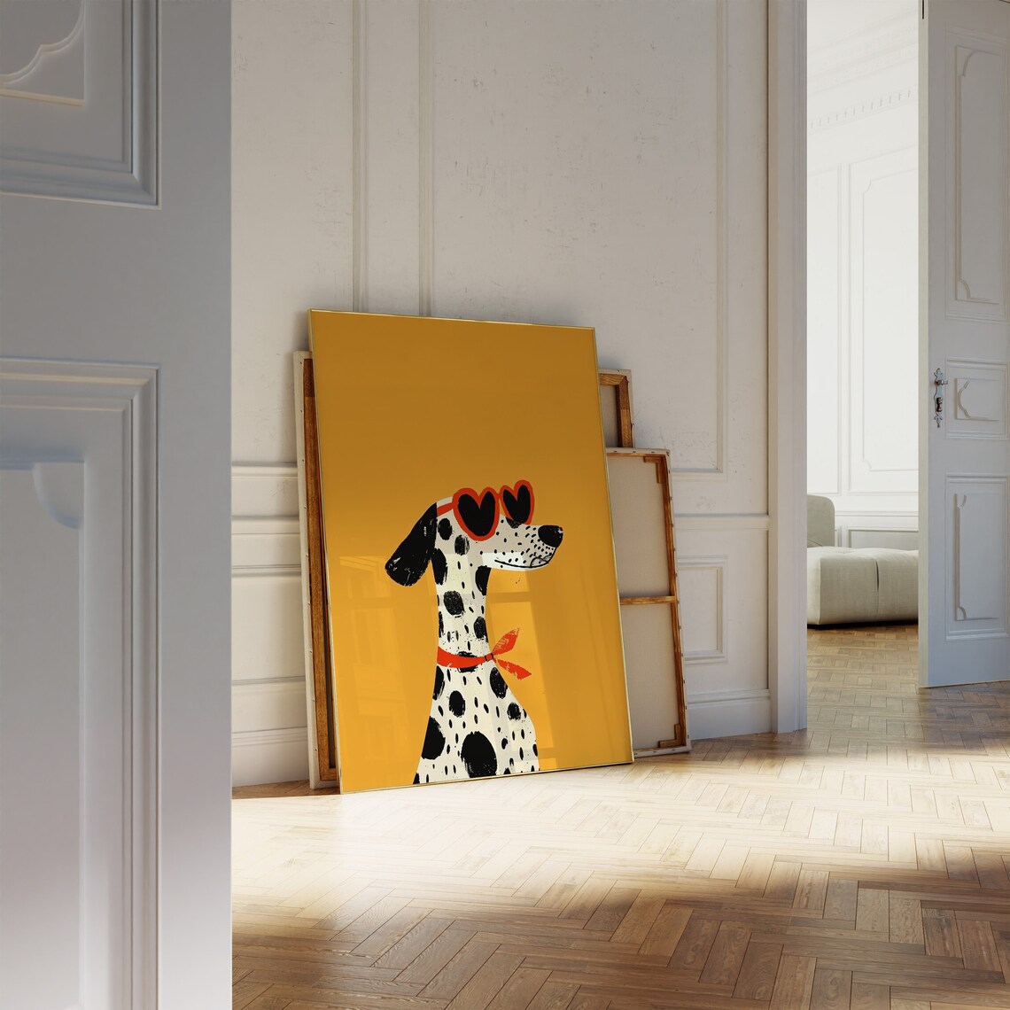 Funny Dalmatian Heart Sunglasses Cool Dog Orange Nursery Poster - Image 2