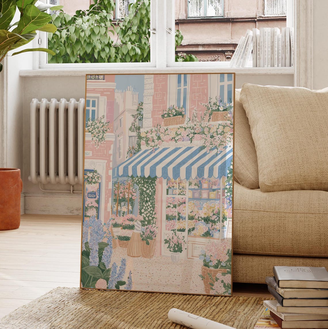 Parisian Flower Shop Blue Awning Flower Baskets Spring Poster - Image 2