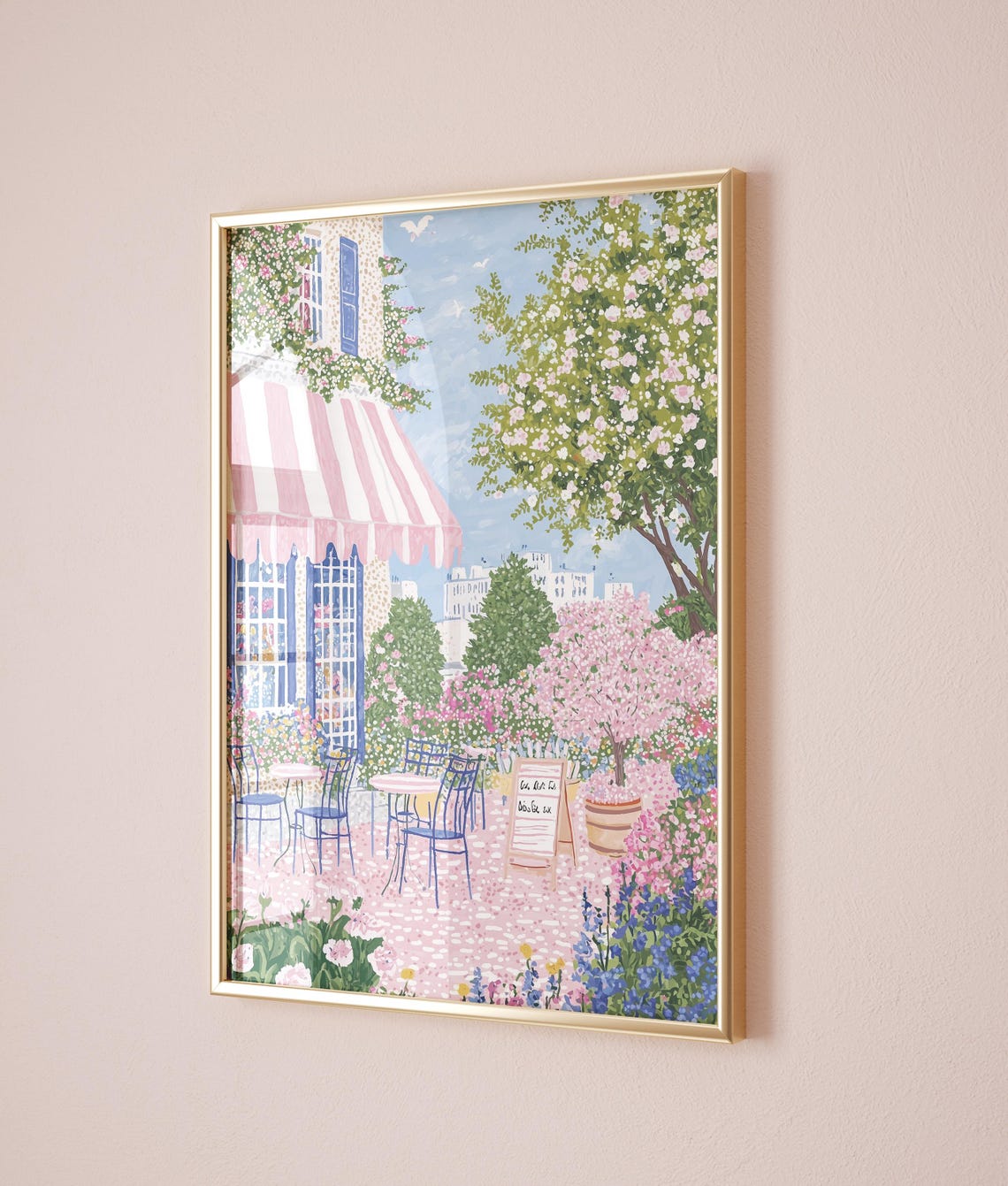 Paris Garden Cafe Cherry Blossom Terrace Pink Awning Spring Poster - Image 5