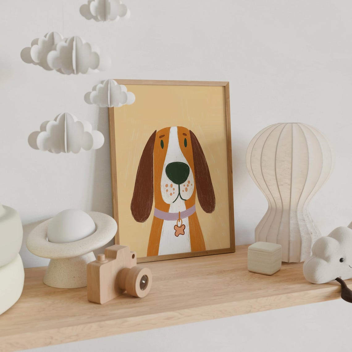 Basset Hound Dog Portrait Yellow Background Kids Room Art Print - Image 6