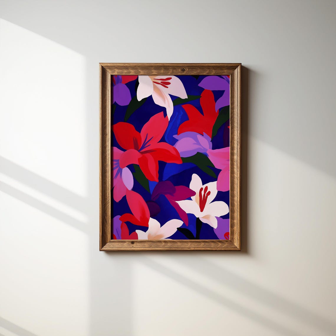 Bold Lily Flower Pattern Red Pink Purple Navy Modern Botanical Poster - Image 2