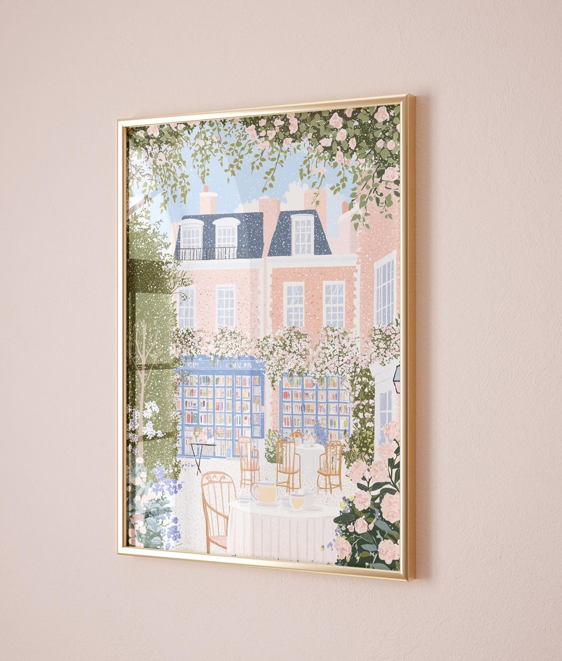 Bookshop Cafe Garden Terrace Pink Townhouse Spring Tea Poster - Image 5