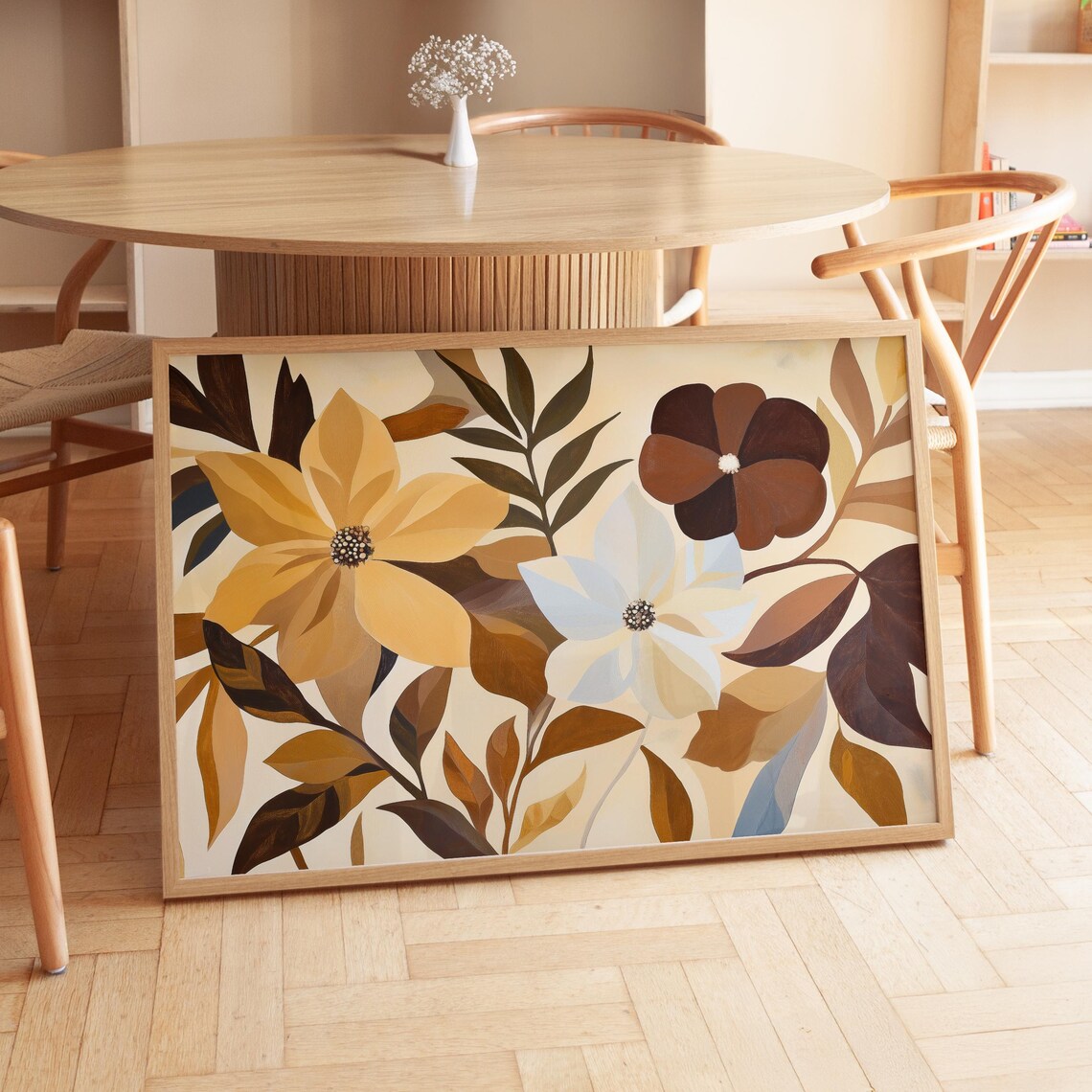 Earth Tone Abstract Floral Print Gold Brown Modern Botanical Wall Art - Image 4