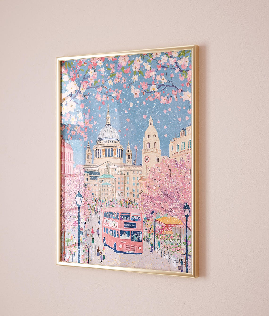 St Pauls Cathedral London Cherry Blossom Pink Bus Spring Poster