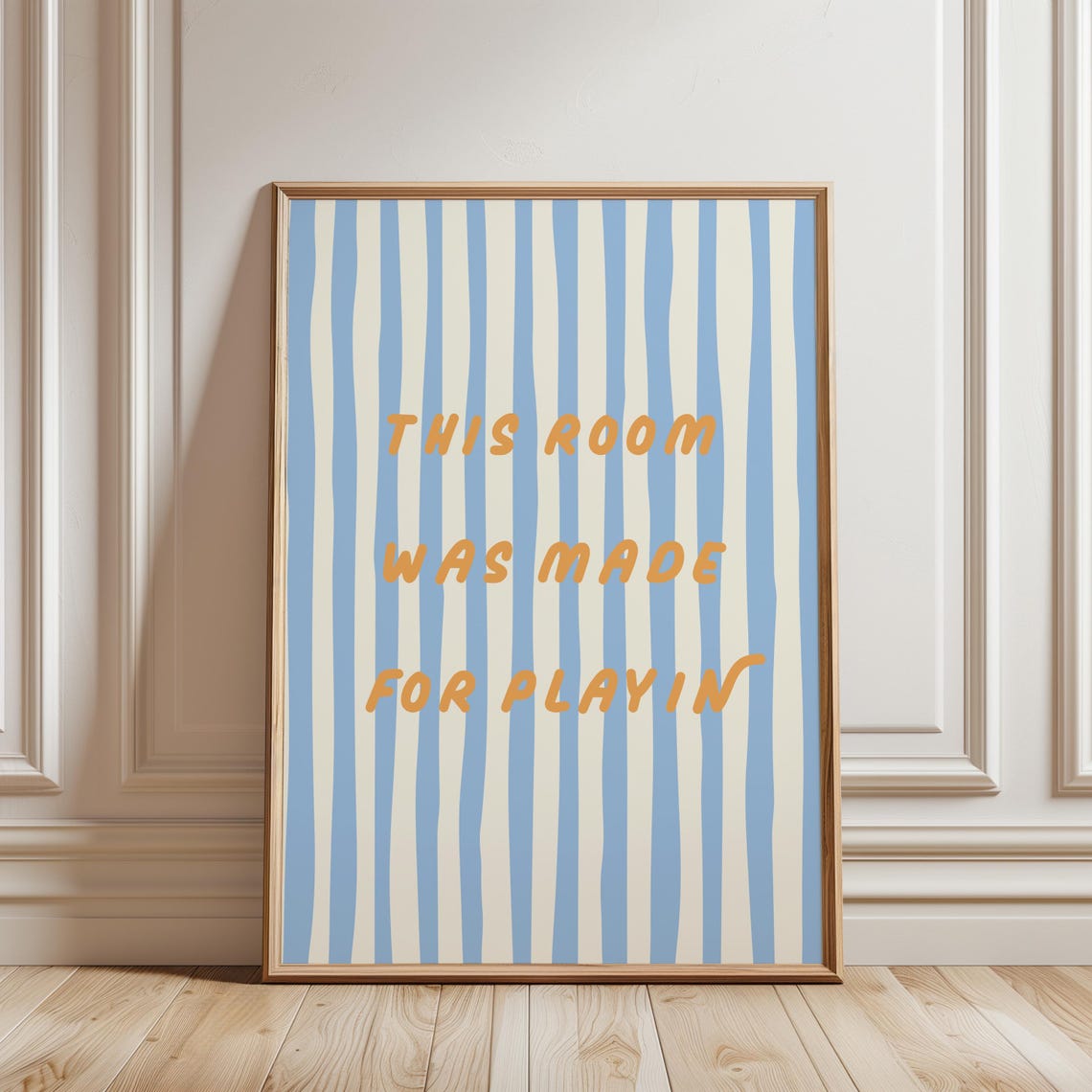 This Room Was Made For Playin Quote Blue Striped Kids Room Poster - Image 3