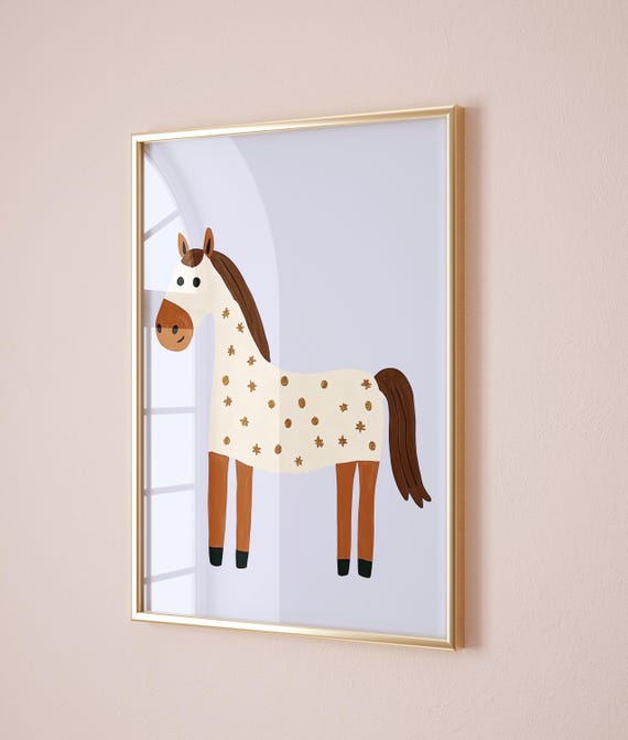 Magical Horse Wall Art Print Nursery Decor Modern Kids Room Art Baby Animal Portrait Woodland Theme Print