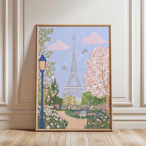 Eiffel Tower Paris Spring Garden Blue Sky Blossom Walk Poster