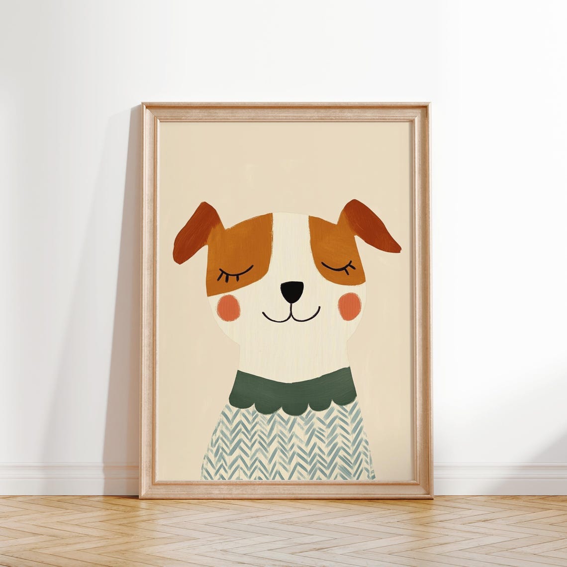 Sleepy Brown Puppy With Green Collar Nursery Kids Animal Poster - Image 2