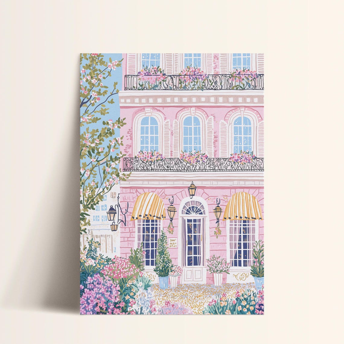 Pink French Villa Yellow Awnings Spring Garden Romantic Poster - Image 2