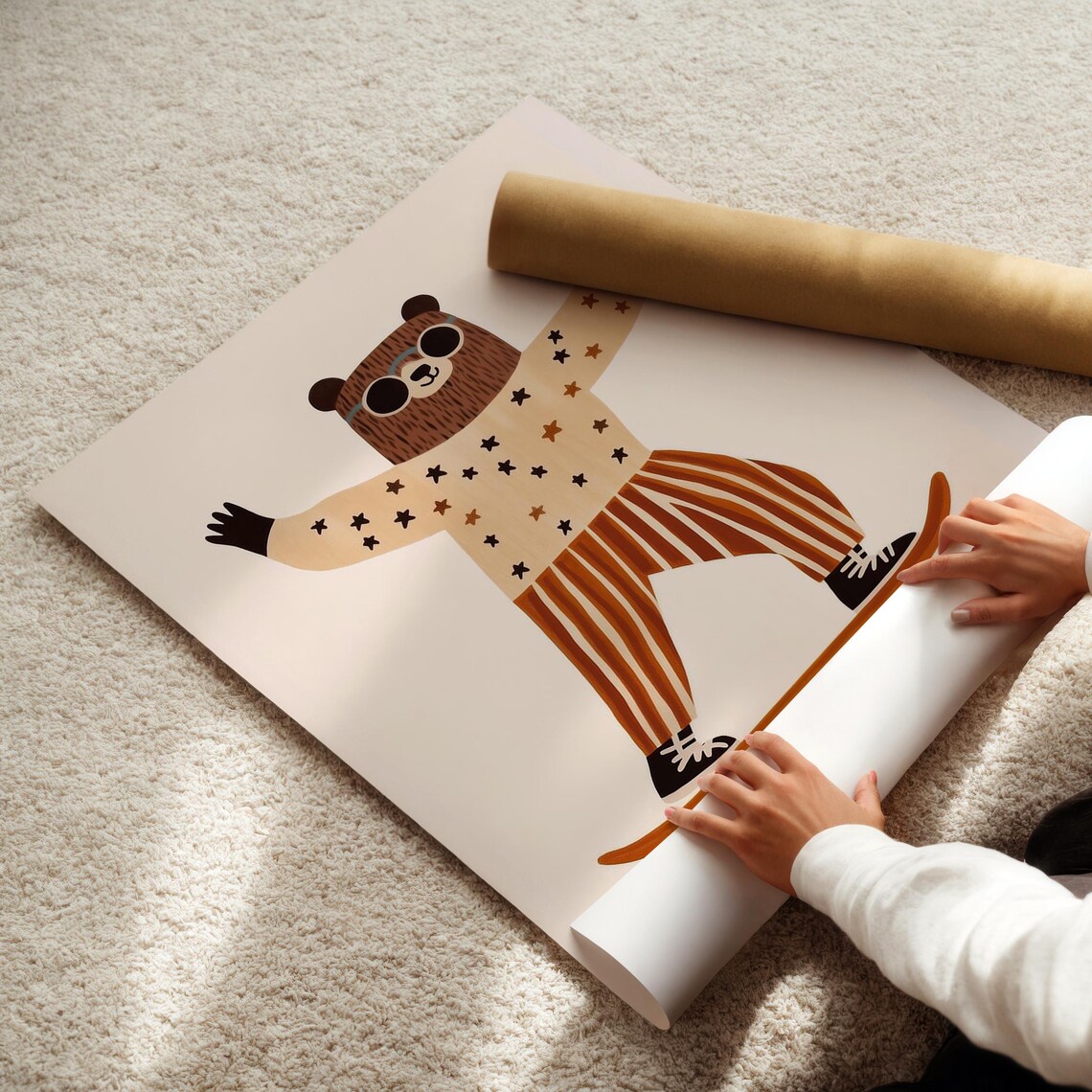 Skateboarding Bear Cool Sunglasses Cute Kids Playroom Nursery Poster - Image 4