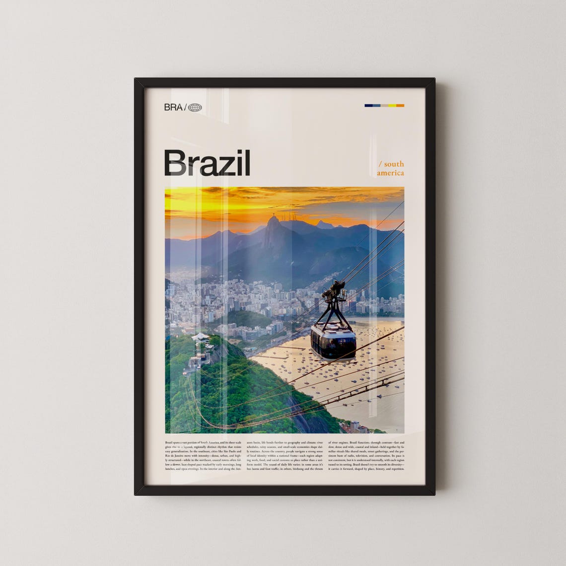 Rio de Janeiro Cable Car Sunset Golden Beach Brazil Travel Poster