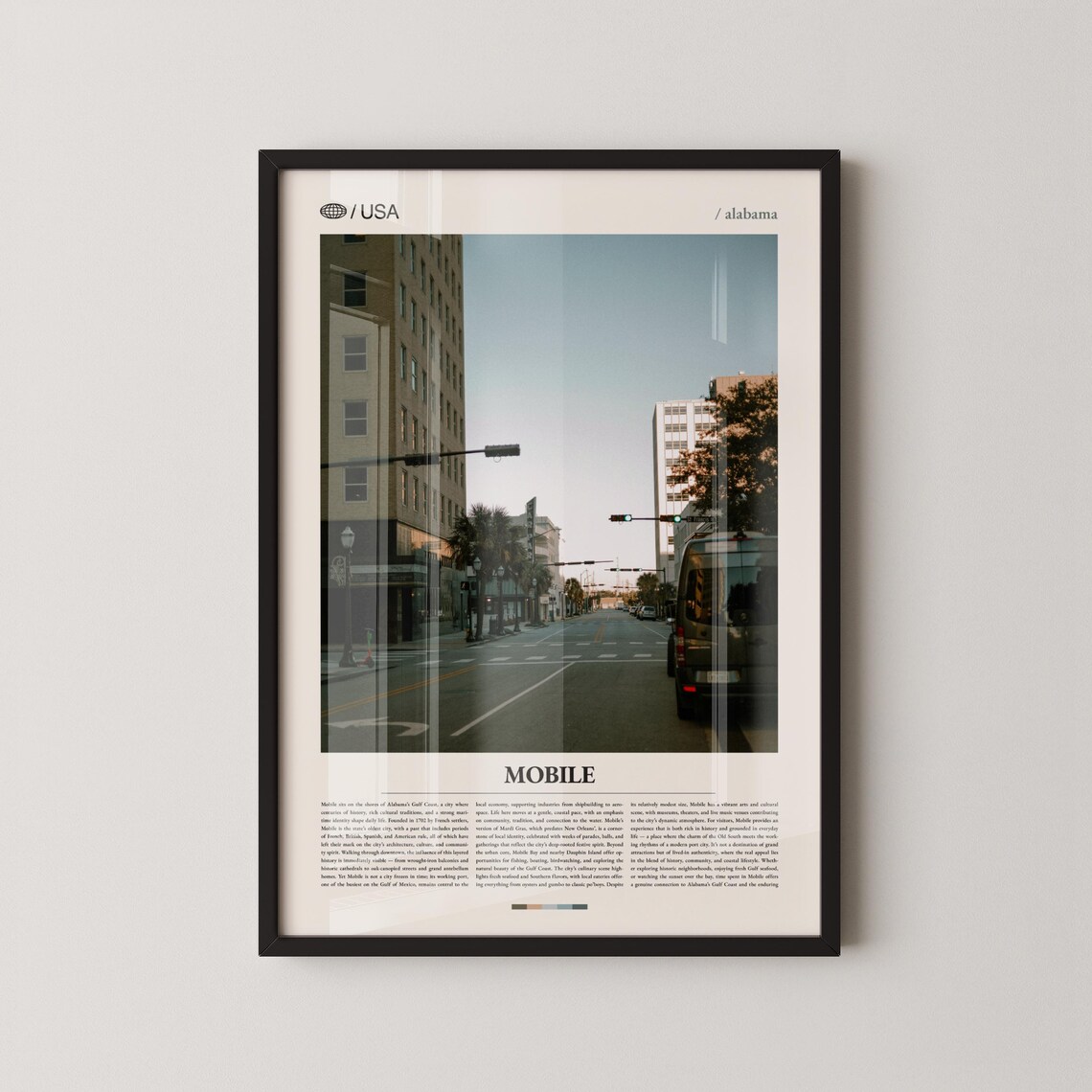 Mobile Alabama Downtown Historic Street Photography Minimalist Travel Poster
