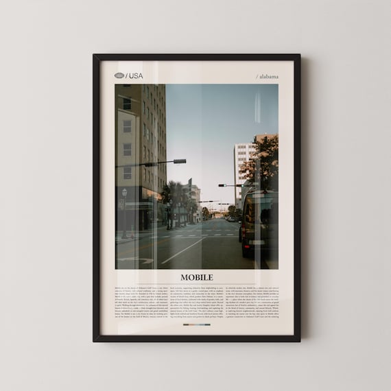 Mobile Alabama Downtown Historic Street Photography Minimalist Travel Poster