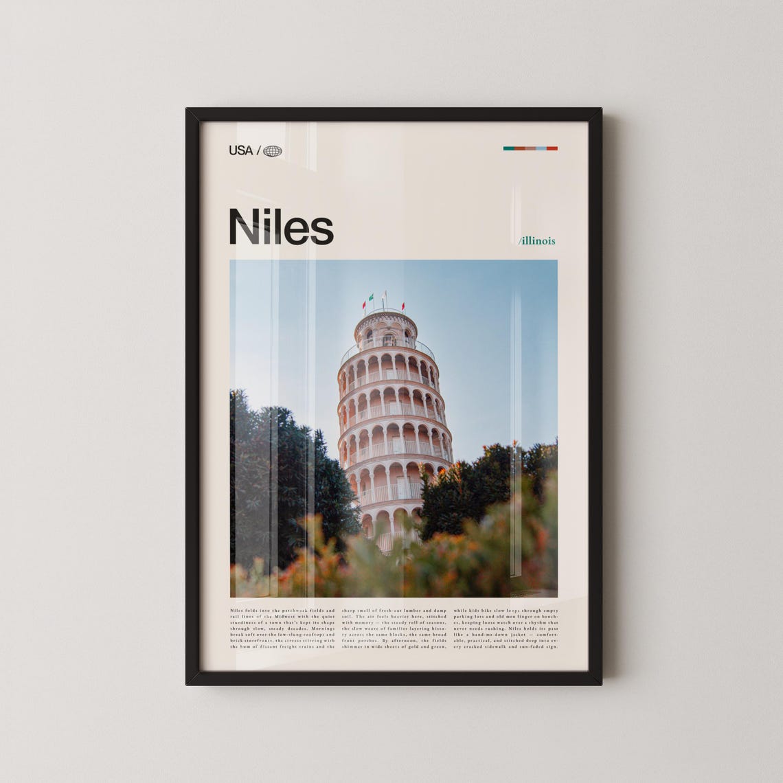 Niles Illinois Leaning Tower Replica Romantic Garden Bloom Poster