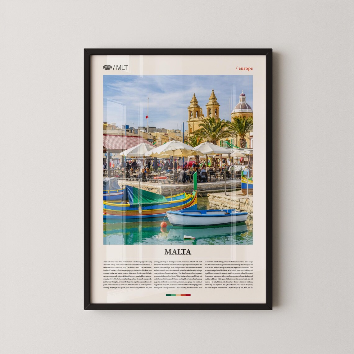 Malta Harbor Colorful Fishing Boats Photography Travel Poster