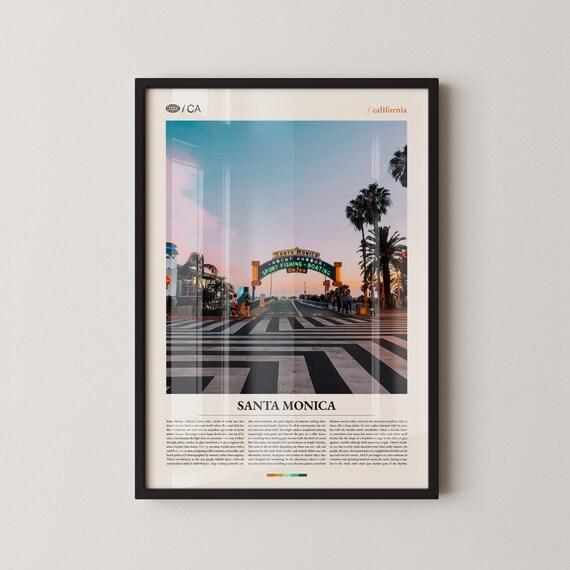 Santa Monica Pier Entrance Sign Twilight Palm Avenue Photo Poster