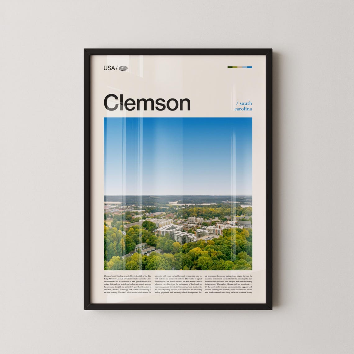 Clemson South Carolina Oversized Title Aerial View Travel Poster