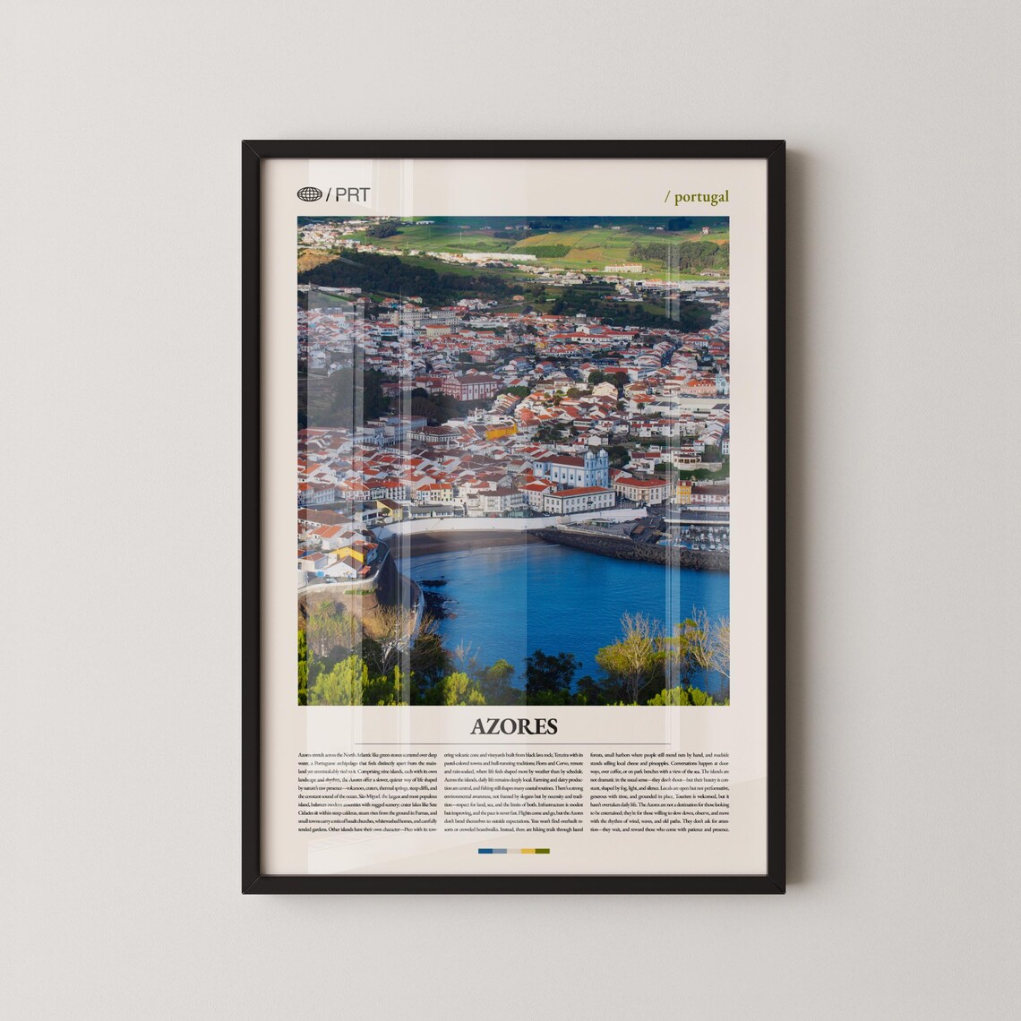 Azores Portugal Coastal Town Aerial View Photography Wall Poster