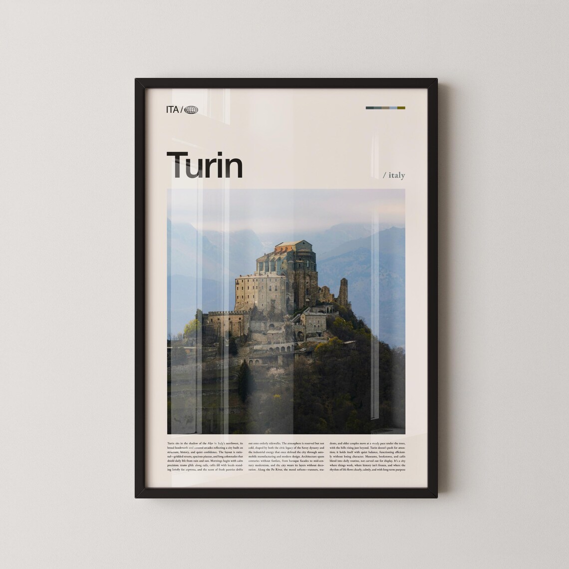 Turin Italy Misty Mountain Abbey Piedmont Travel Photo Poster