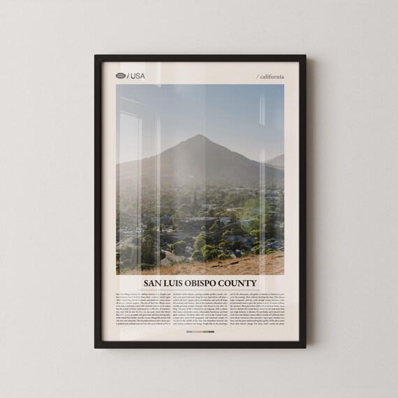 San Luis Obispo County California Minimalist Photo Poster Mountain Peak Town
